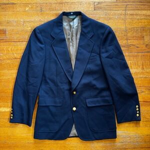 Neil Martin Mens Navy Wool Blend 2 Button Blazer Gold Crest Buttons Size 38S